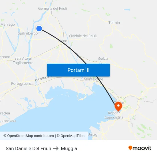San Daniele Del Friuli to Muggia map