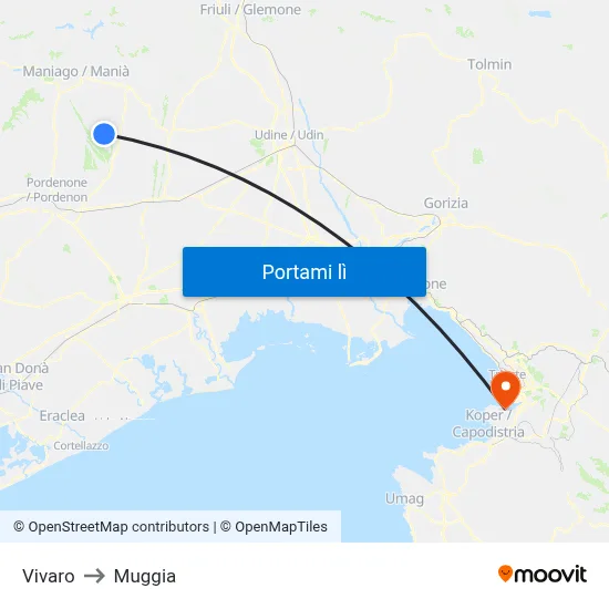 Vivaro to Muggia map
