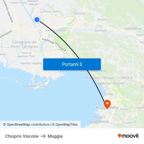 Chiopris Viscone to Muggia map