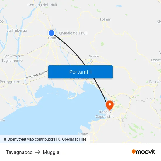 Tavagnacco to Muggia map