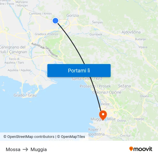 Mossa to Muggia map