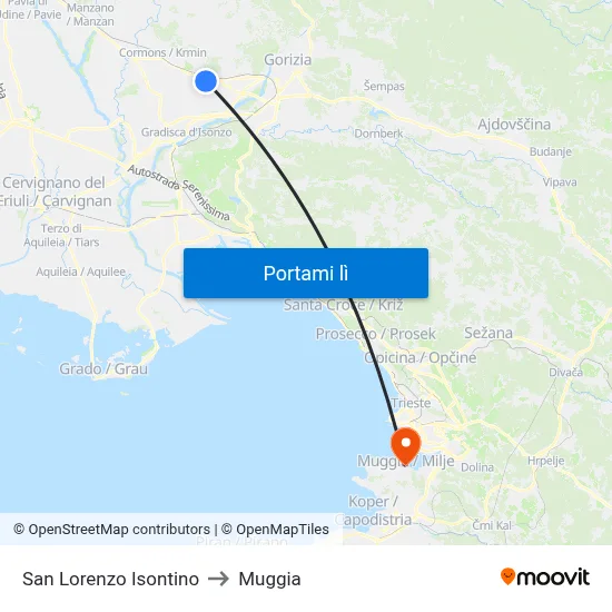 San Lorenzo Isontino to Muggia map