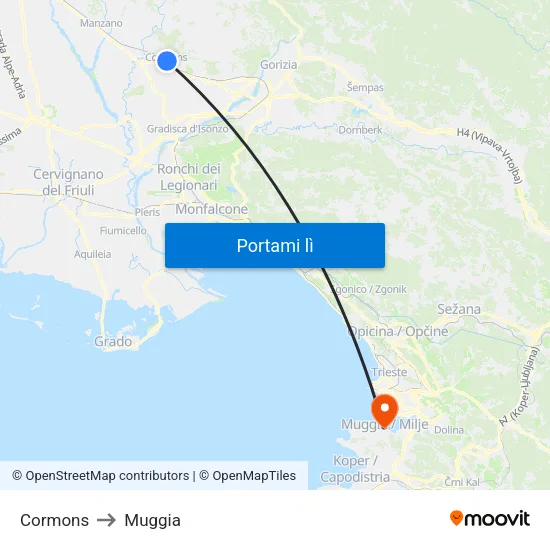 Cormons to Muggia map