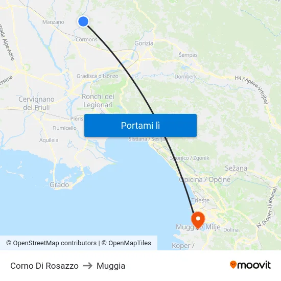 Corno Di Rosazzo to Muggia map