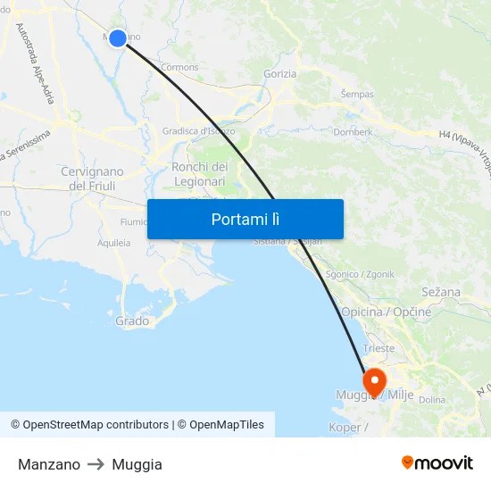 Manzano to Muggia map