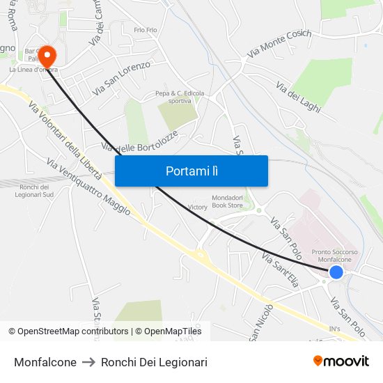 Monfalcone to Ronchi Dei Legionari map