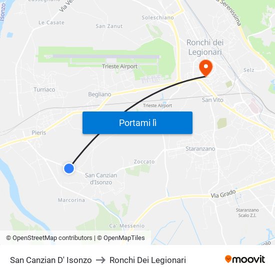 San Canzian D' Isonzo to Ronchi Dei Legionari map