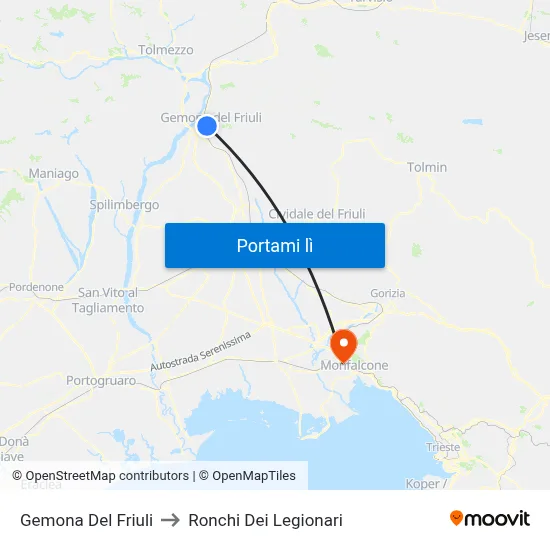 Gemona Del Friuli to Ronchi Dei Legionari map