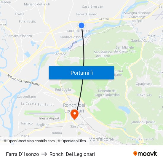 Farra D' Isonzo to Ronchi Dei Legionari map