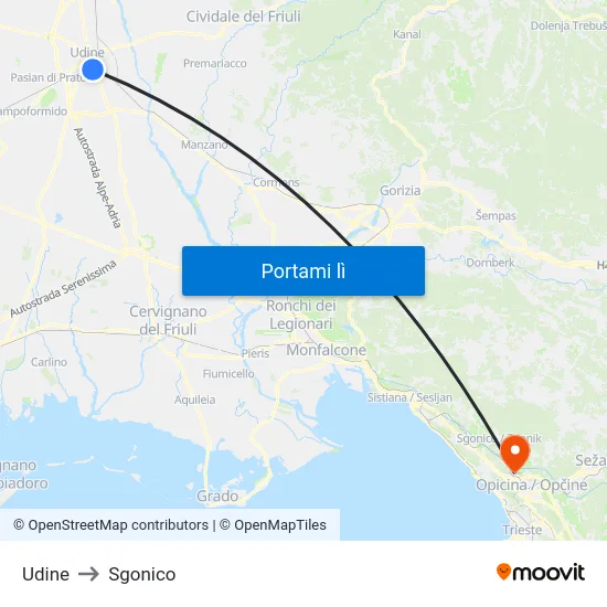 Udine to Sgonico map