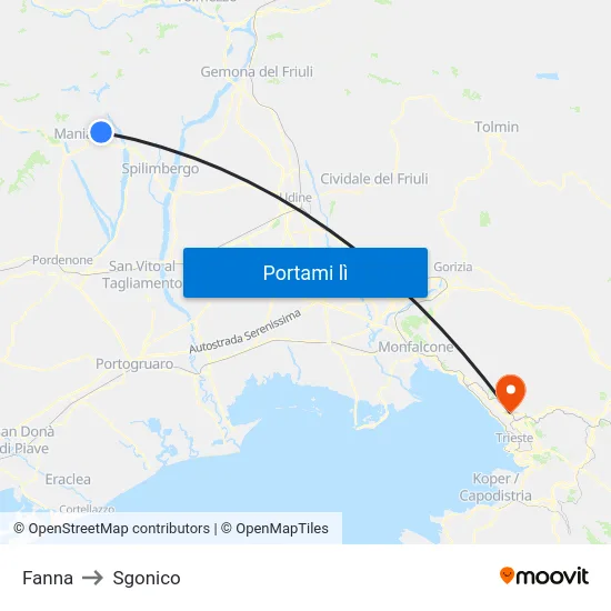Fanna to Sgonico map