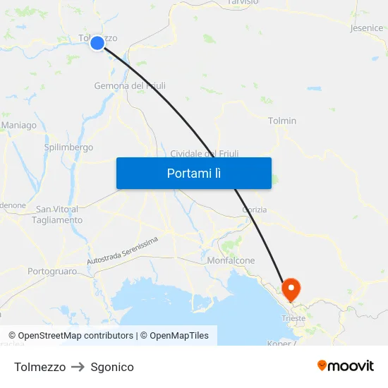 Tolmezzo to Sgonico map