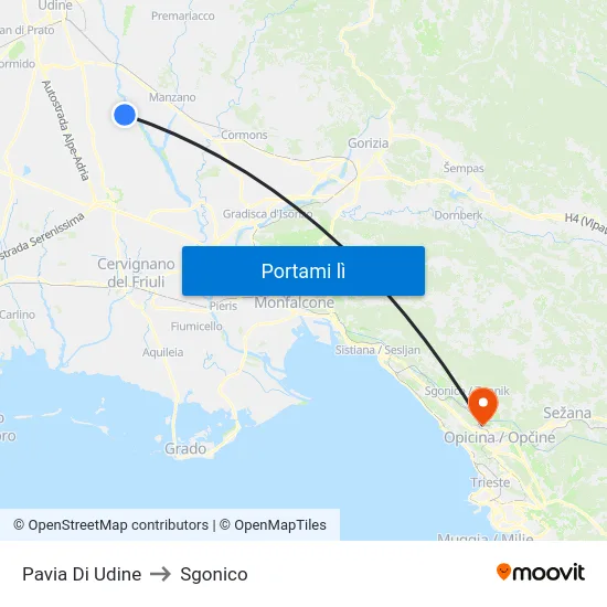 Pavia Di Udine to Sgonico map