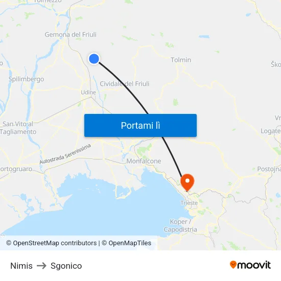 Nimis to Sgonico map