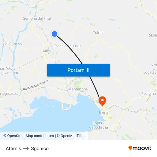 Attimis to Sgonico map