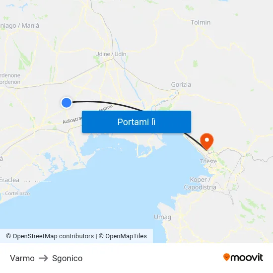 Varmo to Sgonico map