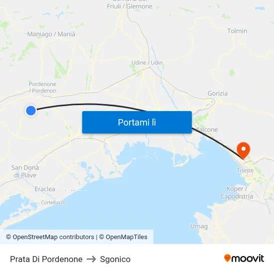 Prata Di Pordenone to Sgonico map