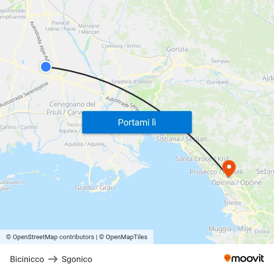 Bicinicco to Sgonico map