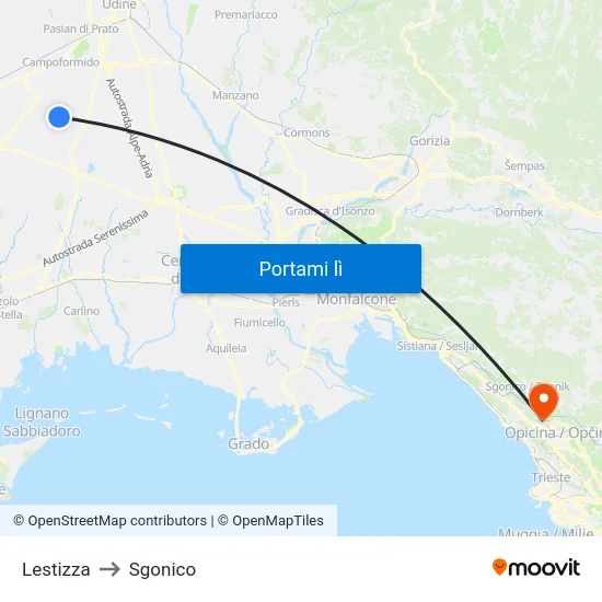 Lestizza to Sgonico map