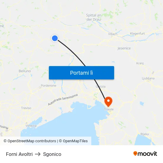 Forni Avoltri to Sgonico map