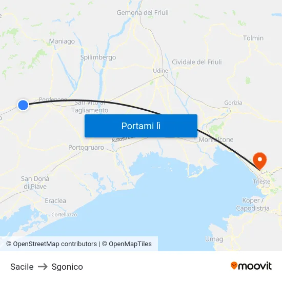 Sacile to Sgonico map