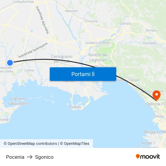 Pocenia to Sgonico map