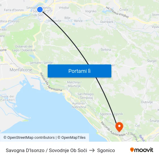 Savogna D'Isonzo / Sovodnje Ob Soči to Sgonico map