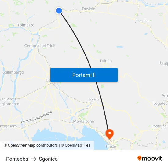 Pontebba to Sgonico map