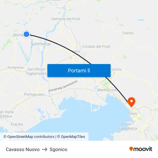 Cavasso Nuovo to Sgonico map