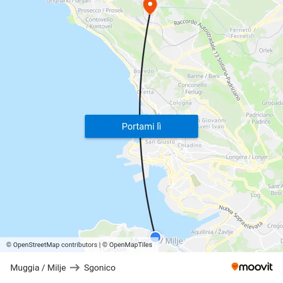 Muggia / Milje to Sgonico map