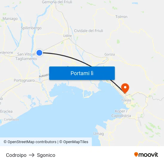 Codroipo to Sgonico map
