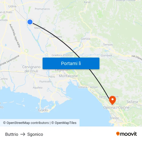 Buttrio to Sgonico map