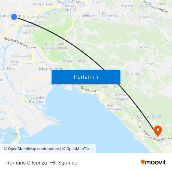 Romans D'Isonzo to Sgonico map