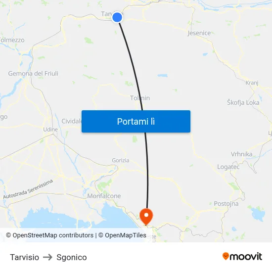 Tarvisio to Sgonico map