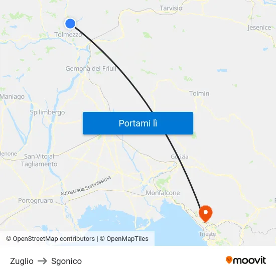 Zuglio to Sgonico map