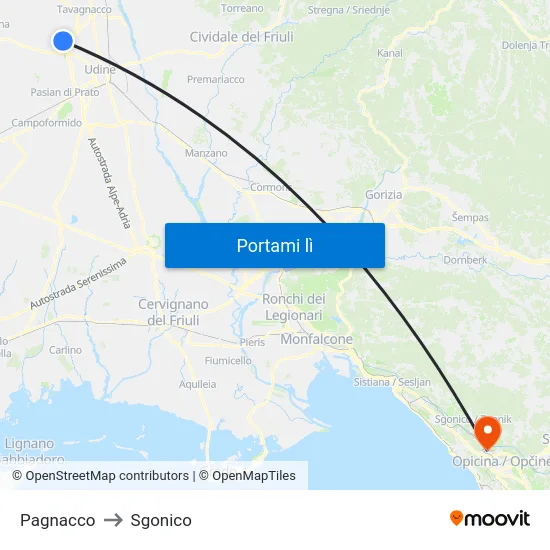 Pagnacco to Sgonico map