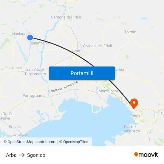 Arba to Sgonico map