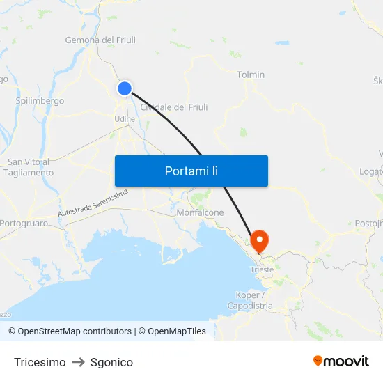 Tricesimo to Sgonico map