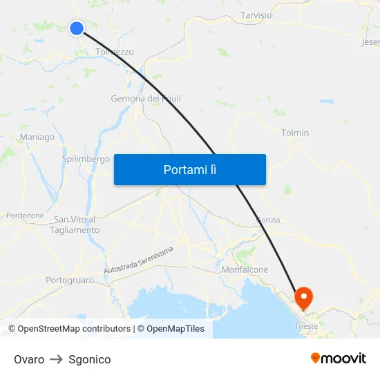 Ovaro to Sgonico map