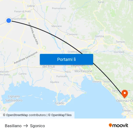 Basiliano to Sgonico map
