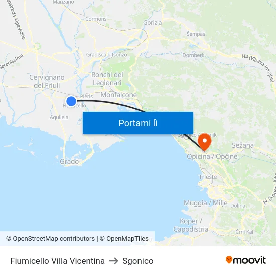 Fiumicello Villa Vicentina to Sgonico map