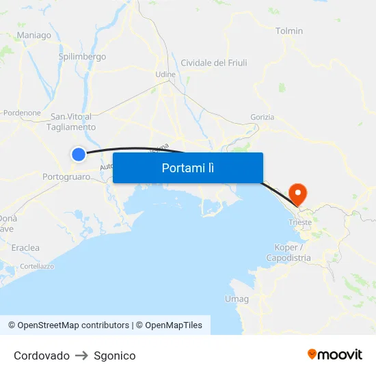 Cordovado to Sgonico map