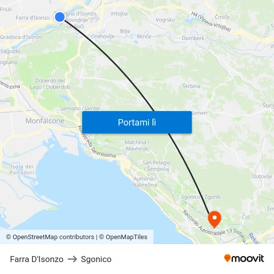 Farra D'Isonzo to Sgonico map
