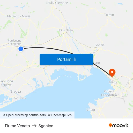 Fiume Veneto to Sgonico map