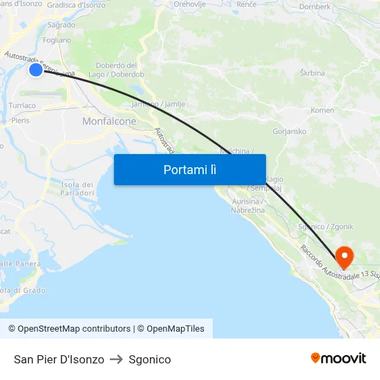 San Pier D'Isonzo to Sgonico map