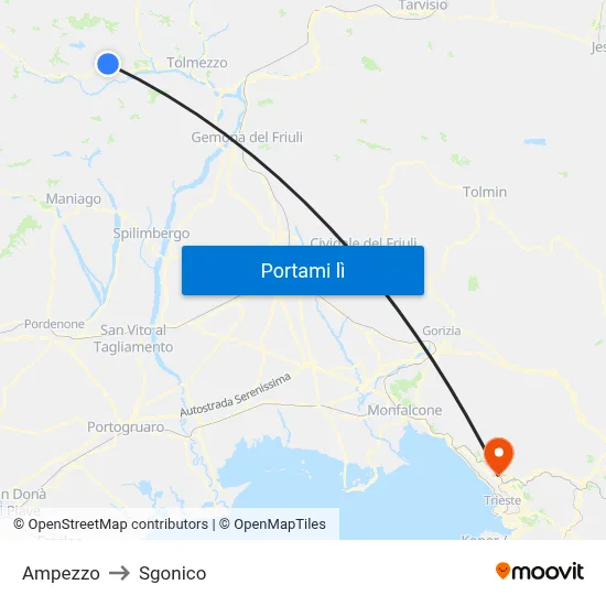 Ampezzo to Sgonico map