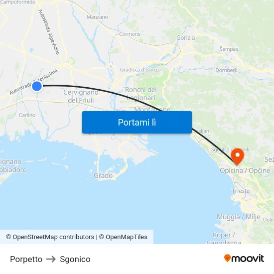 Porpetto to Sgonico map