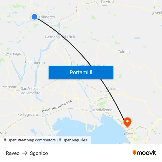 Raveo to Sgonico map