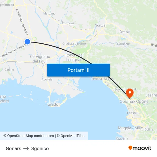 Gonars to Sgonico map