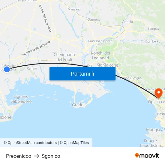 Precenicco to Sgonico map